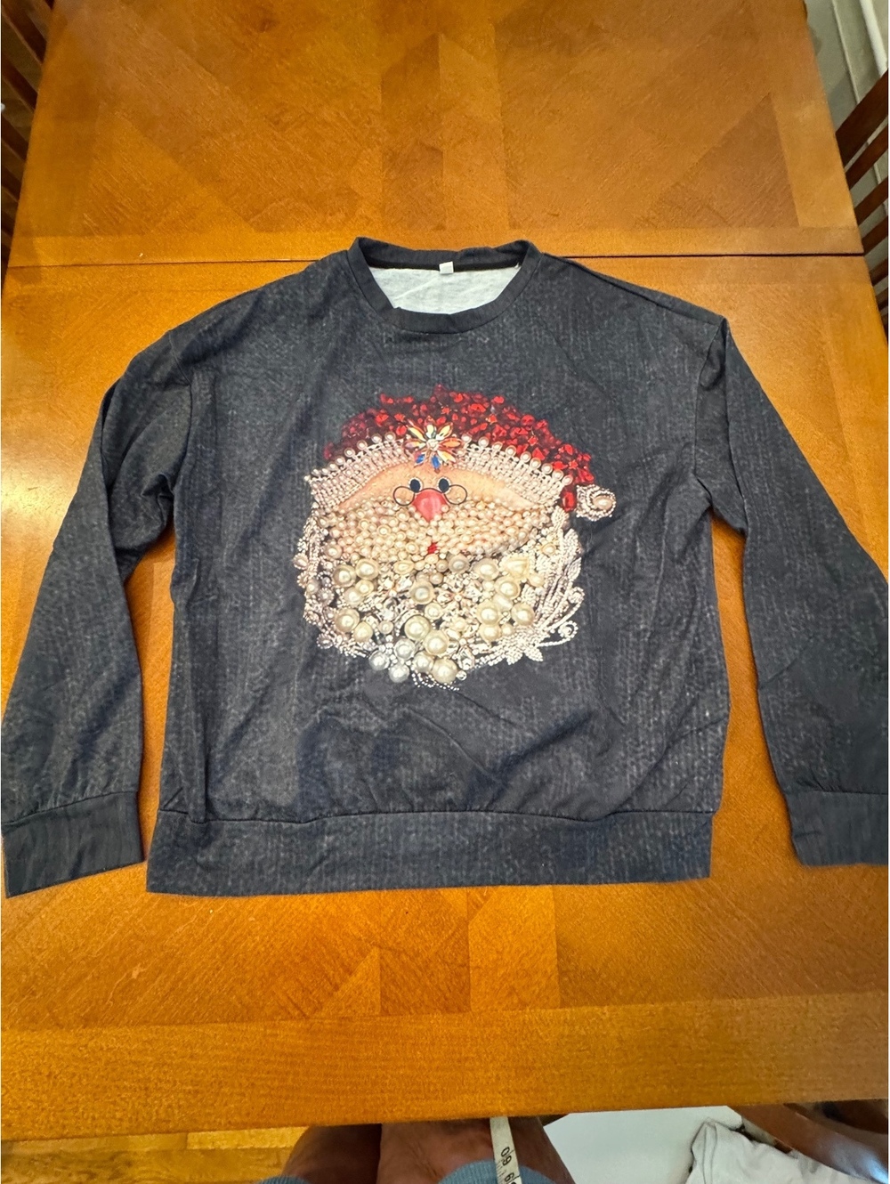 Dark Gray Pullover Sweatshirt with Decorative Front Design, Size L